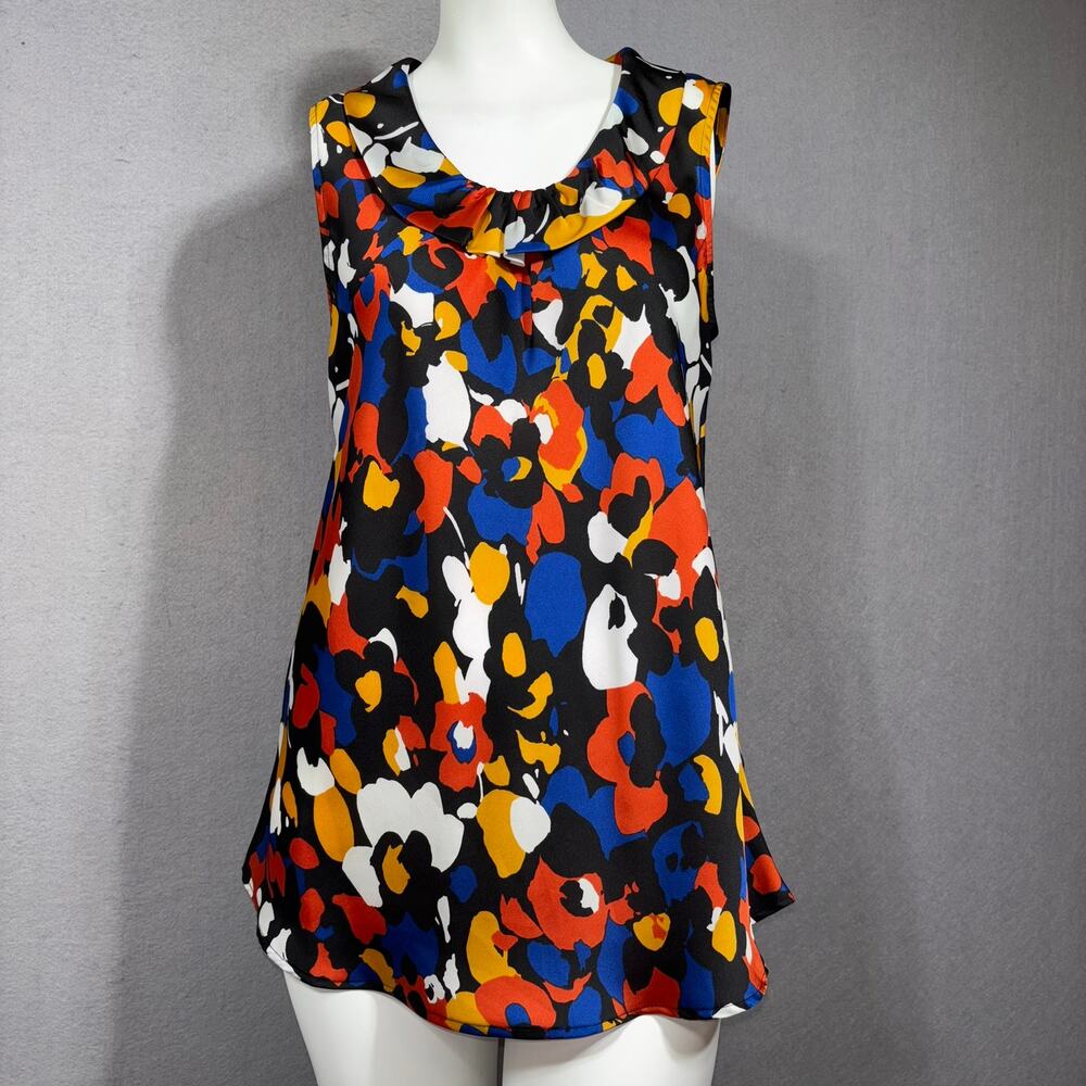 Nine West Sleeveless Artsy‎ Abstract Painted Floral Medium Tunic Top Modern Boho